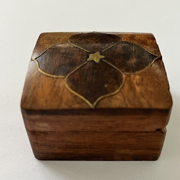 Wooden Inlay Flower Box Leaves Ring Holder Square Small Boho Trinket India Art - Picture 3 of 11